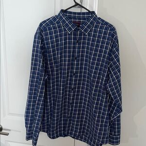 UNTUCKit LS BLUE Check Plaid Fresco Reg Fit Shirt 100% Cotton Flannel Style XXL
